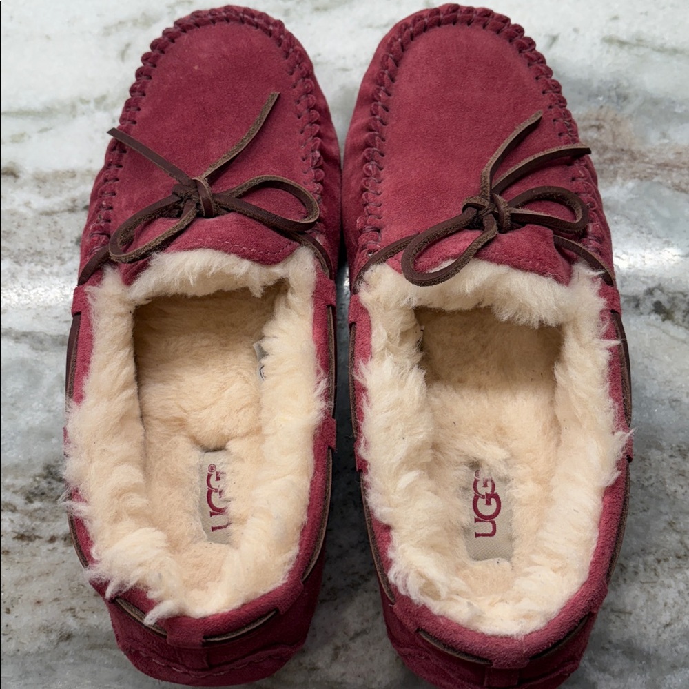 UGG Burgundy Suede Moccasin Slippers